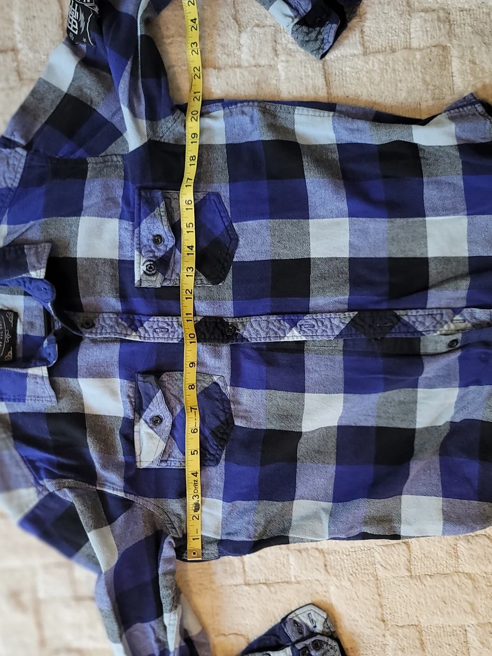 TSA Long Sleeve Plaid Button Down Flannel Shirt Blue Black Men's Size  L